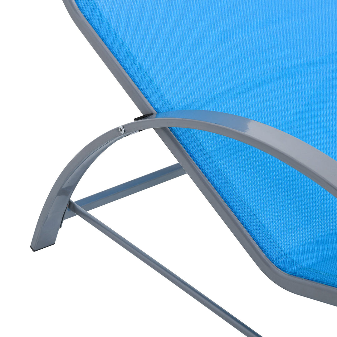 3pc Reclined Chaise Sun Lounger Chair w Side Table, Patio Tanning Beach Pool Deck Garden, Blue