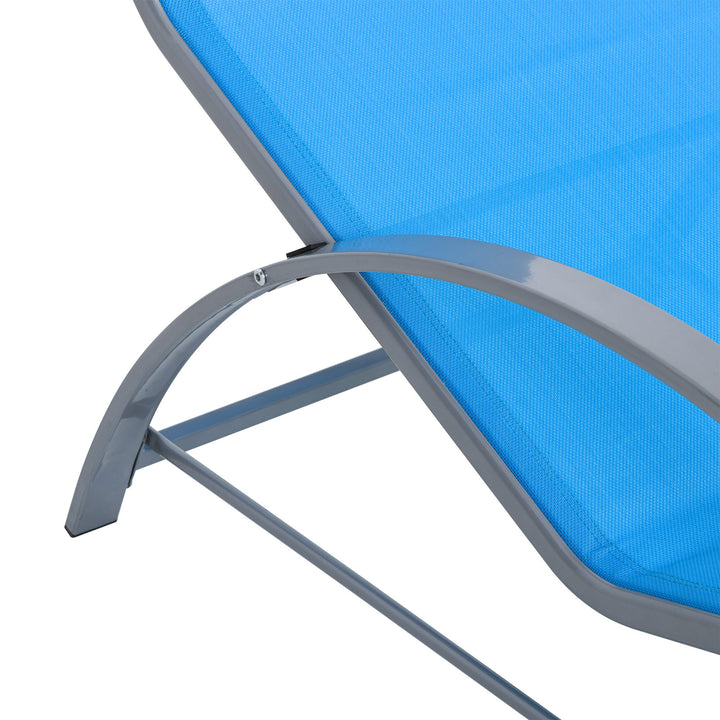 3pc Reclined Chaise Sun Lounger Chair w Side Table, Patio Tanning Beach Pool Deck Garden, Blue
