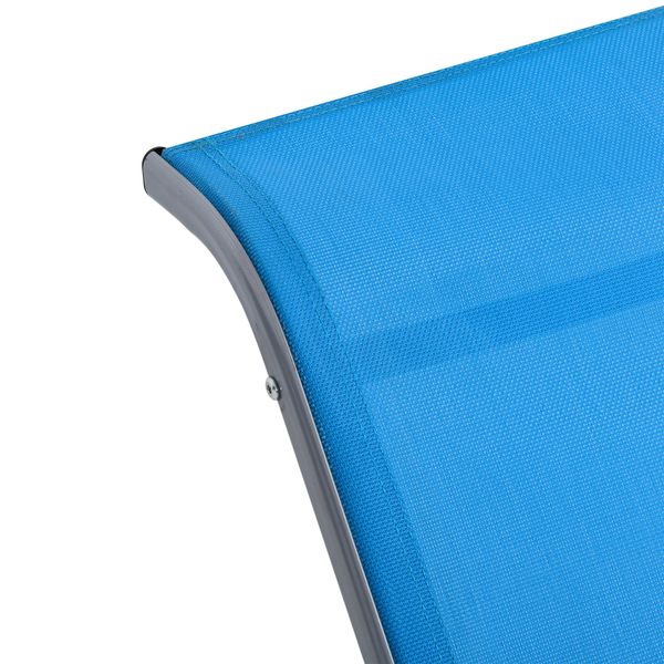 3pc Reclined Chaise Sun Lounger Chair w Side Table, Patio Tanning Beach Pool Deck Garden, Blue