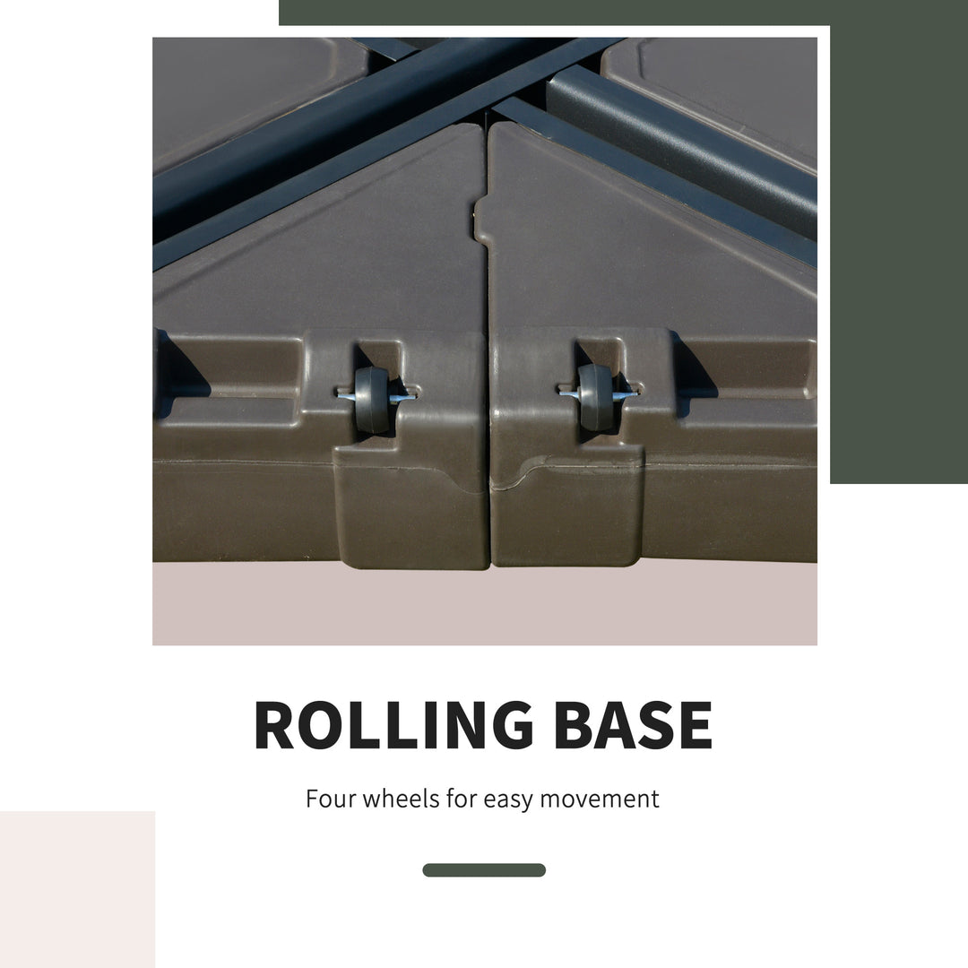 35", 286-330lbs Heavy Duty Square Cantilever Umbrella Base Stand Fillable w Sand, Water - Brown