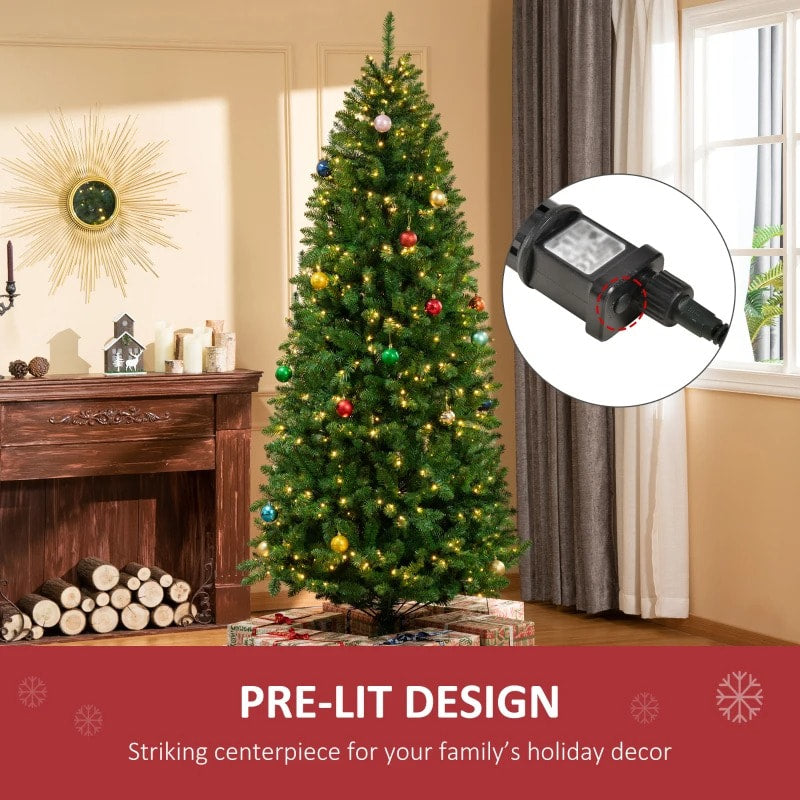 7.5ft 1146-Tip Warm White Pre-lit Christmas Holiday Tree w/ 450 LED Lights & Base, Xmas - Green