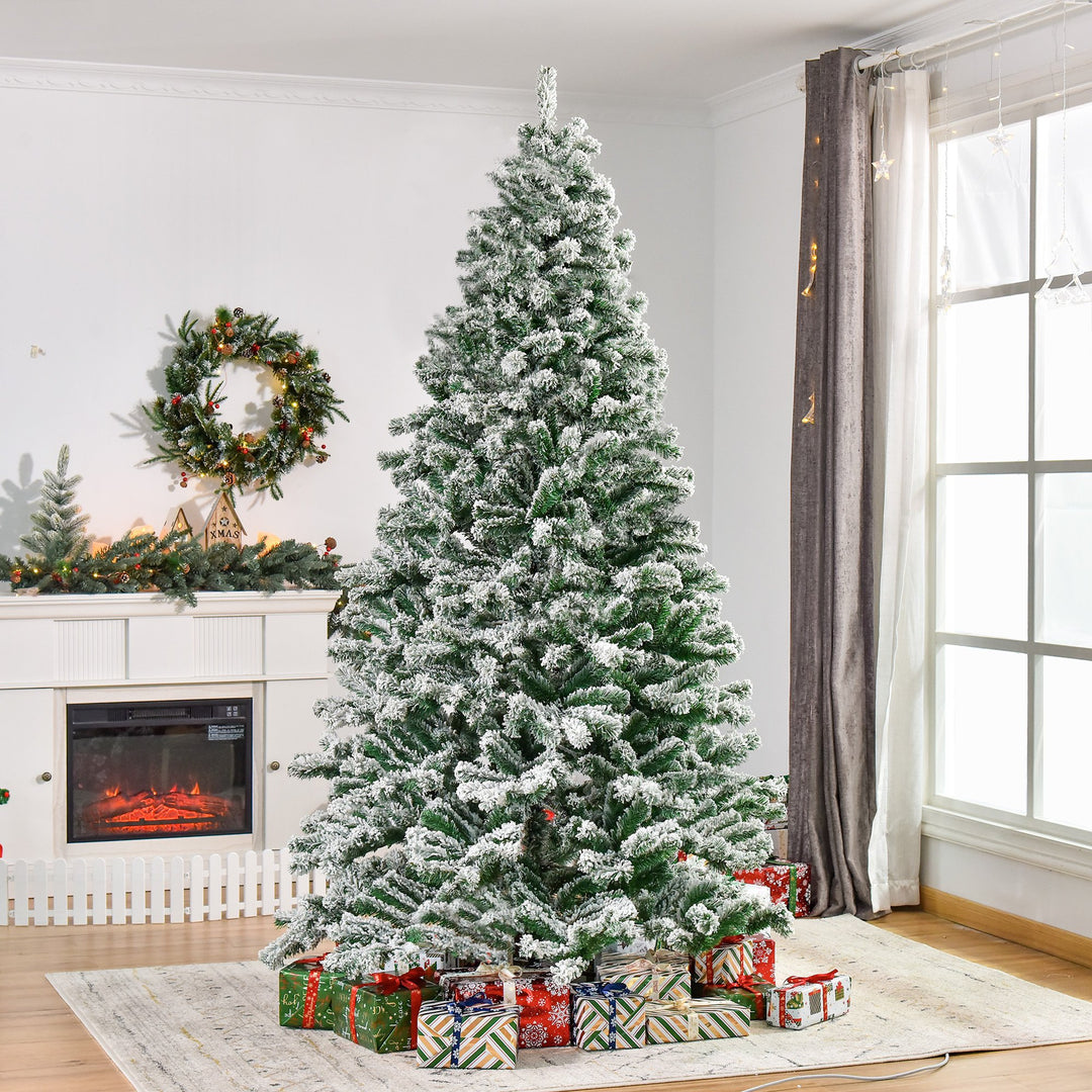 7.5ft 1083-Tip Snow Flocked Artificial Christmas Holiday Tree w/ Base Xmas Decor - Green