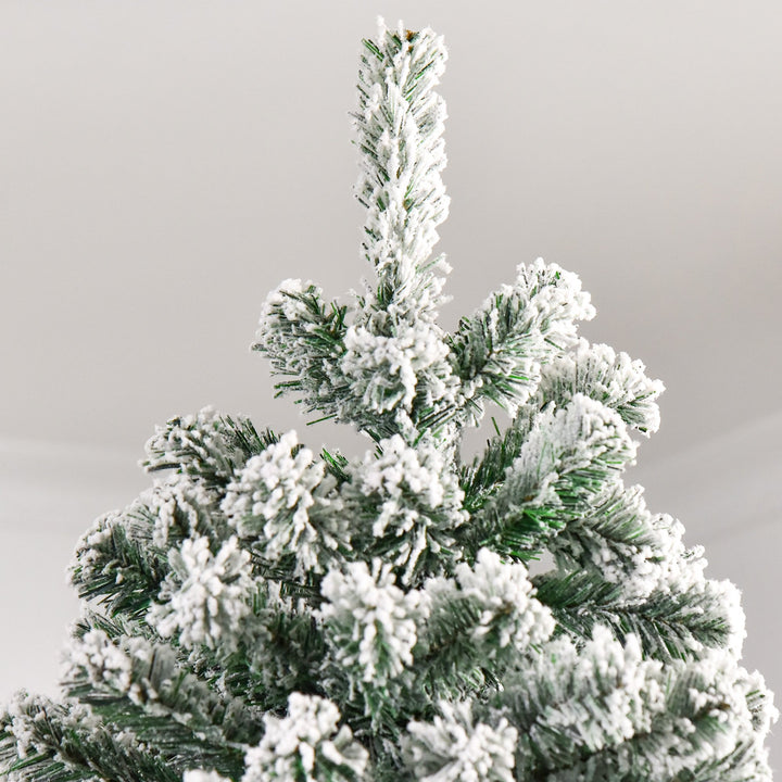 7.5ft 1083-Tip Snow Flocked Artificial Christmas Holiday Tree w/ Base Xmas Decor - Green