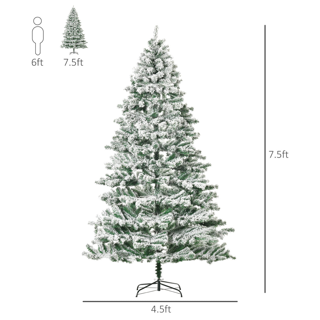 7.5ft 1083-Tip Snow Flocked Artificial Christmas Holiday Tree w/ Base Xmas Decor - Green