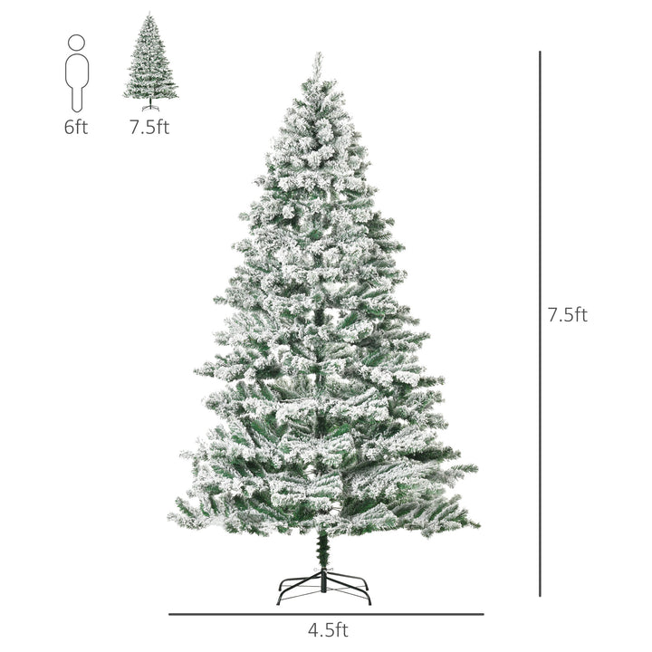 7.5ft 1083-Tip Snow Flocked Artificial Christmas Holiday Tree w/ Base Xmas Decor - Green