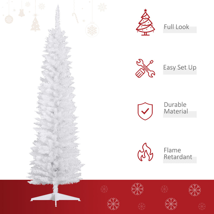 6ft 390-Tip Slim Pencil Artificial Christmas Holiday Tree w/ Base, Xmas Decor – White