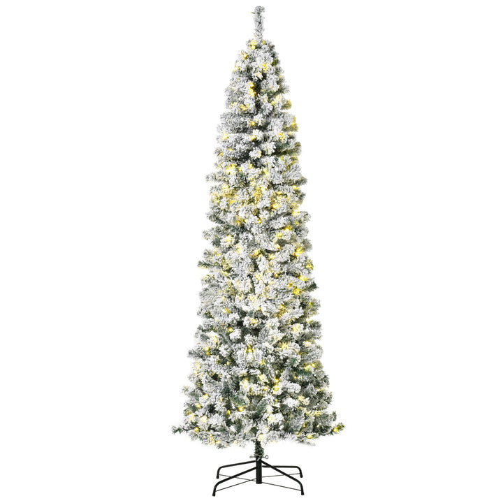 7.5ft 641-Tip Realistic Artificial Pre-lit Slim Pencil Christmas Holiday Tree Flocked - Green