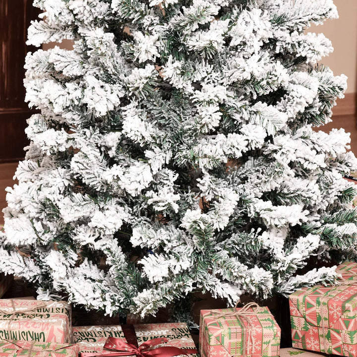 7.5ft 641-Tip Realistic Artificial Pre-lit Slim Pencil Christmas Holiday Tree Flocked - Green
