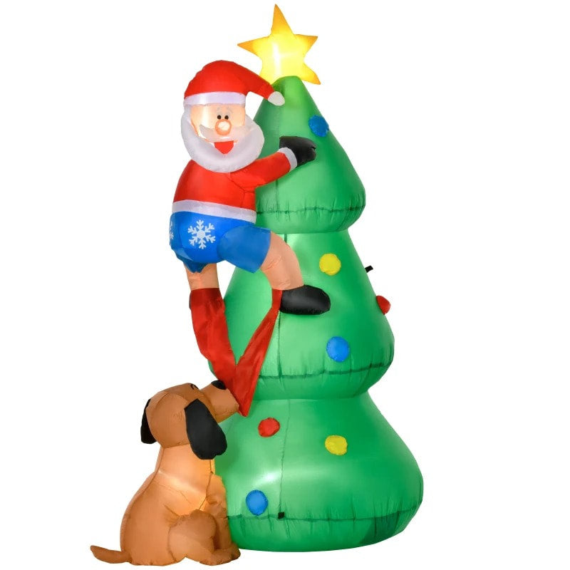6ft Inflatable Holiday Christmas Blow-Up, LED Lights Indoor Outdoor, Tree w Star, Santa, Dog