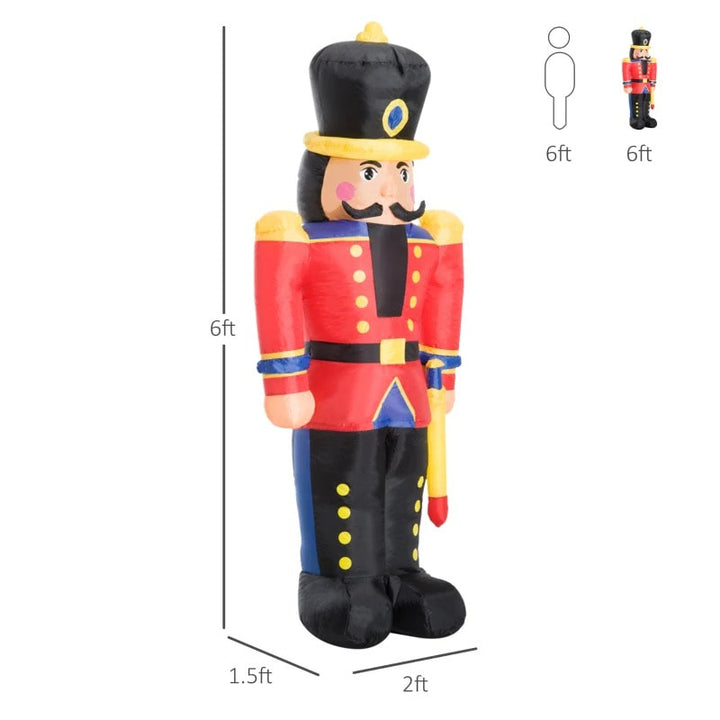 6ft Tall Inflatable Holiday Christmas Blow Up w LED Lights for Outdoor, Nutcracker Toy Soldier