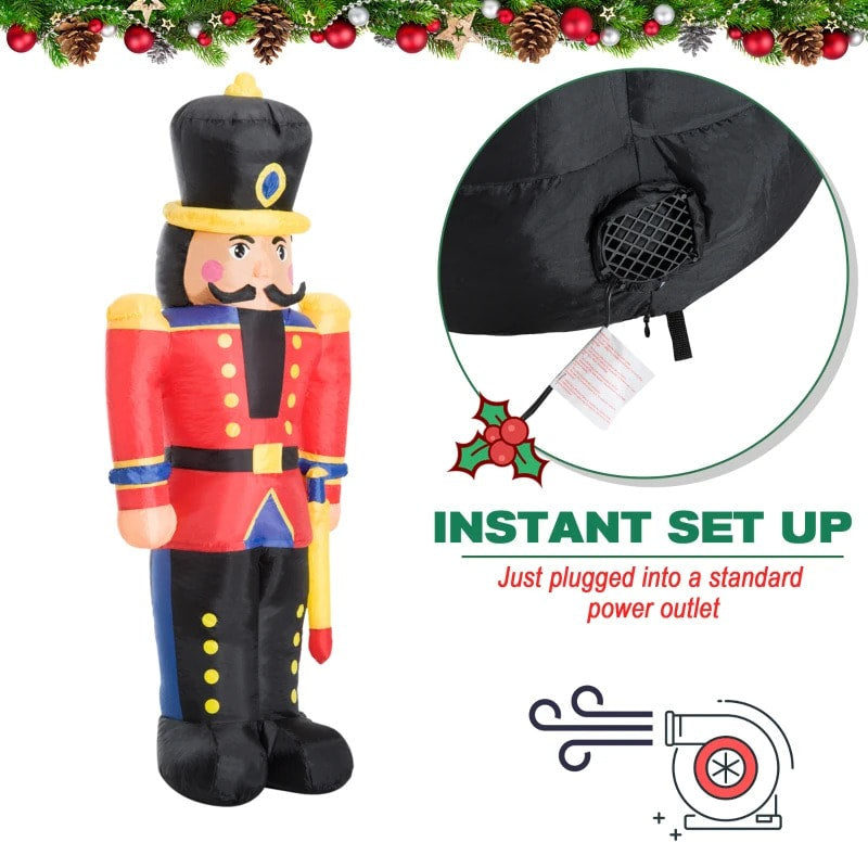 6ft Tall Inflatable Holiday Christmas Blow Up w LED Lights for Outdoor, Nutcracker Toy Soldier