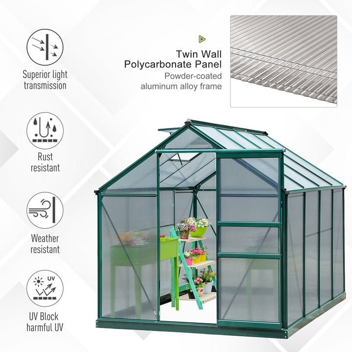 6' x 8' x 7' Walk-in Aluminum PC Hard Sided Outdoor Plants Garden Greenhouse w Door, Foundation