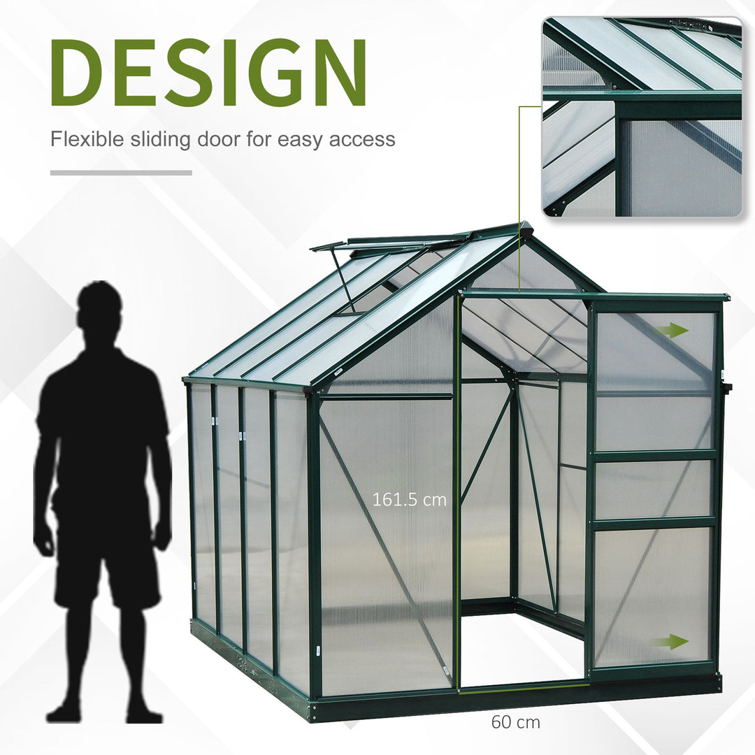 6' x 8' x 7' Walk-in Aluminum PC Hard Sided Outdoor Plants Garden Greenhouse w Door, Foundation