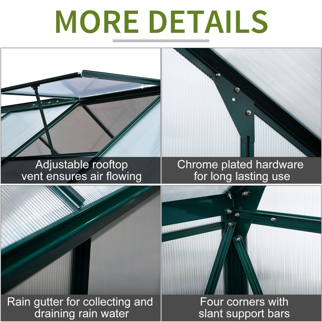 6' x 8' x 7' Walk-in Aluminum PC Hard Sided Outdoor Plants Garden Greenhouse w Door, Foundation