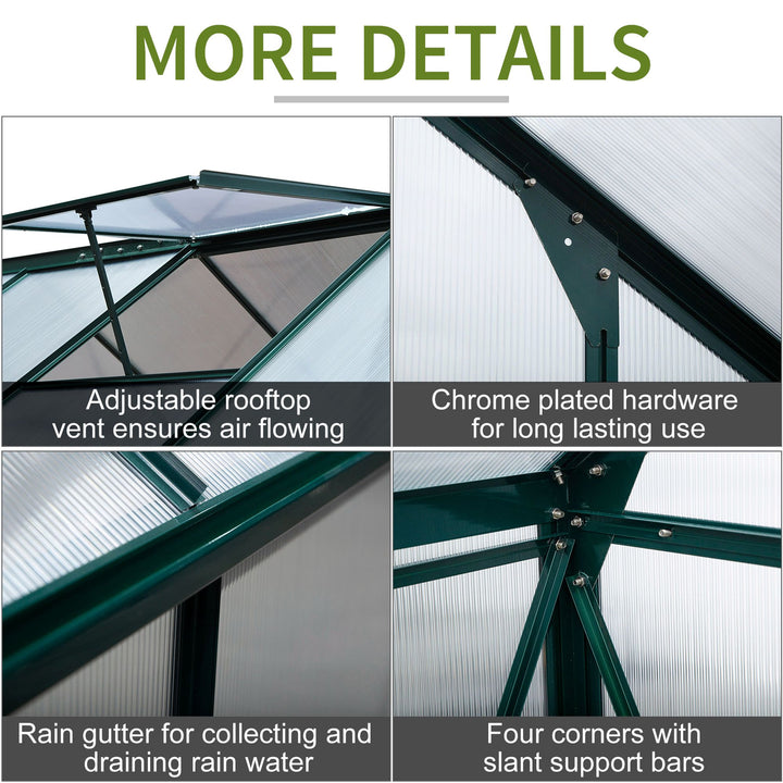 6' x 8' x 7' Walk-in Aluminum PC Hard Sided Outdoor Plants Garden Greenhouse w Door, Foundation