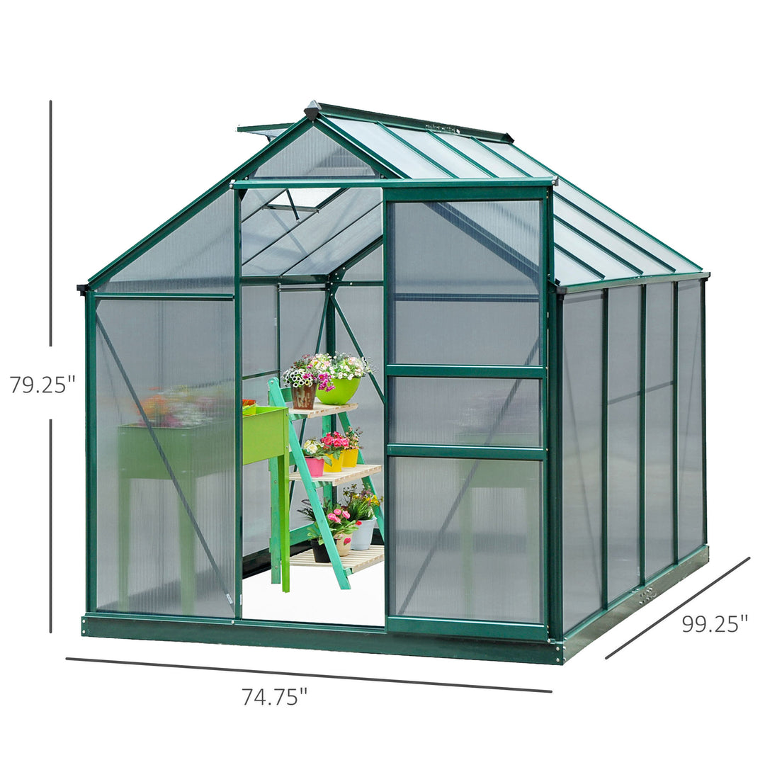 6' x 8' x 7' Walk-in Aluminum PC Hard Sided Outdoor Plants Garden Greenhouse w Door, Foundation