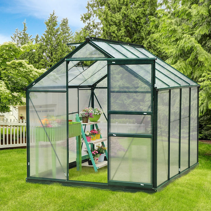 6' x 8' x 7' Walk-in Aluminum PC Hard Sided Outdoor Plants Garden Greenhouse w Door, Foundation