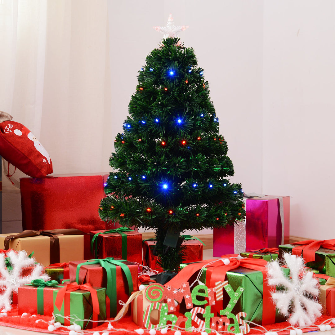 3ft Miniature Pre-Lit LED & Fibre Optic Artificial Christmas Holiday Tree w Base Xmas - Green