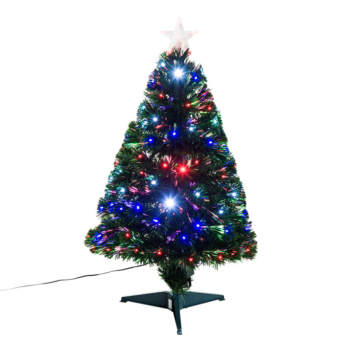 3ft Miniature Pre-Lit LED & Fibre Optic Artificial Christmas Holiday Tree w Base Xmas - Green