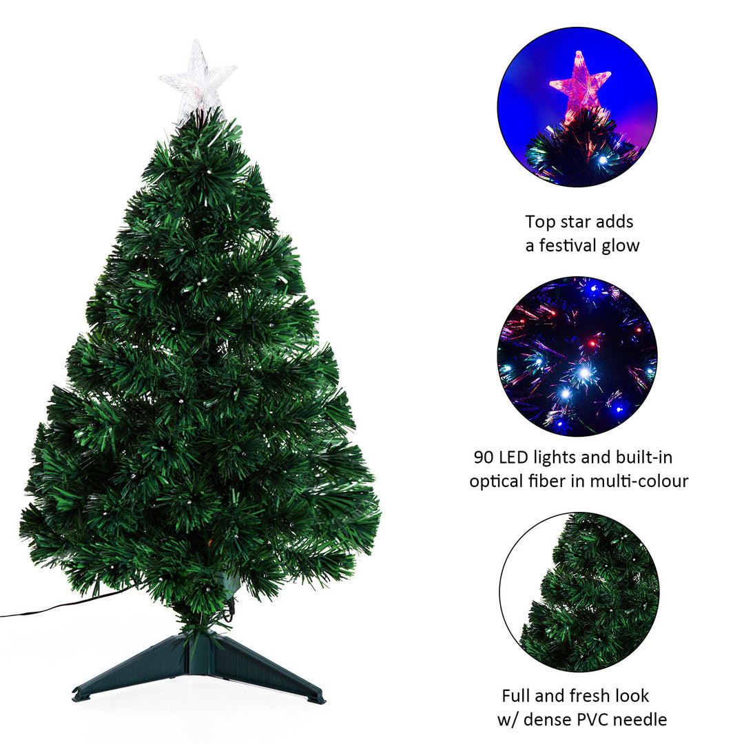 3ft Miniature Pre-Lit LED & Fibre Optic Artificial Christmas Holiday Tree w Base Xmas - Green