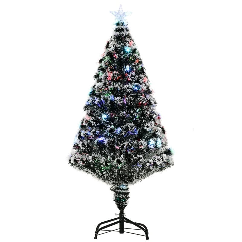 4ft Snow Flocked Pre-Lit LED & Fibre Optic Artificial Christmas Holiday Tree w Base Xmas, Green