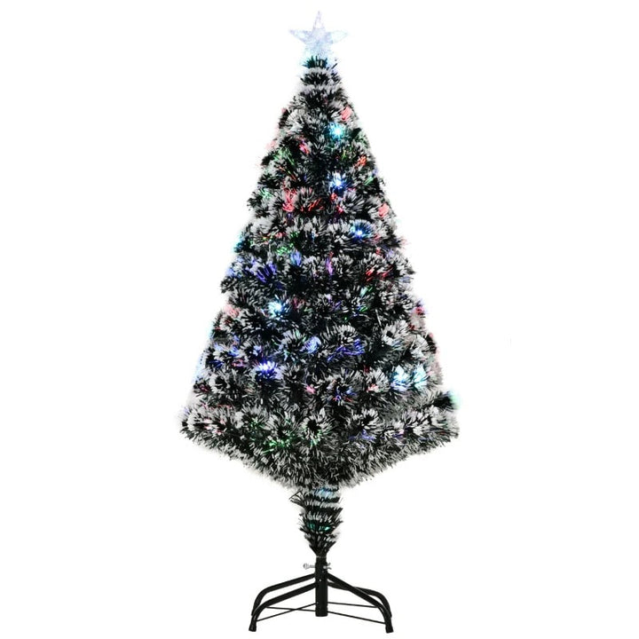4ft Snow Flocked Pre-Lit LED & Fibre Optic Artificial Christmas Holiday Tree w Base Xmas, Green