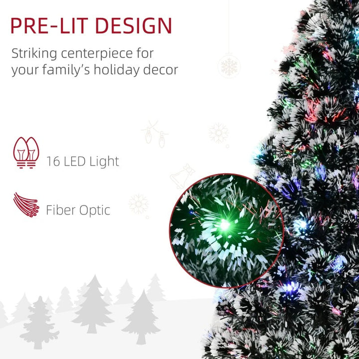 4ft Snow Flocked Pre-Lit LED & Fibre Optic Artificial Christmas Holiday Tree w Base Xmas, Green