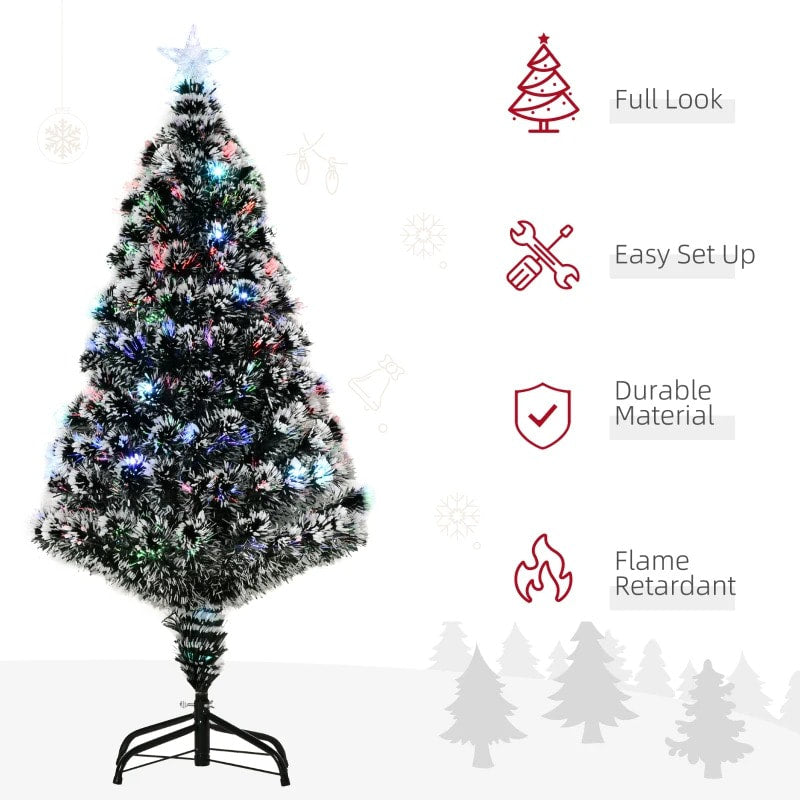 4ft Snow Flocked Pre-Lit LED & Fibre Optic Artificial Christmas Holiday Tree w Base Xmas, Green