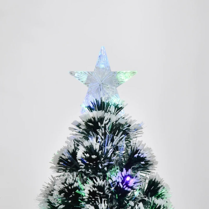 4ft Snow Flocked Pre-Lit LED & Fibre Optic Artificial Christmas Holiday Tree w Base Xmas, Green