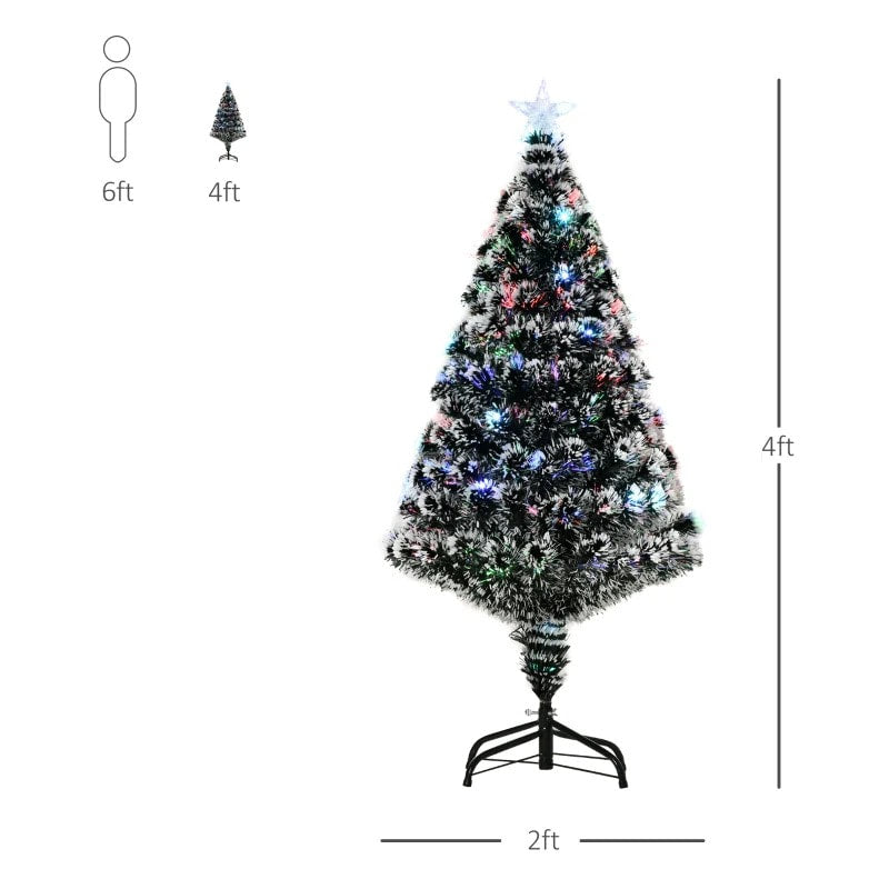 4ft Snow Flocked Pre-Lit LED & Fibre Optic Artificial Christmas Holiday Tree w Base Xmas, Green