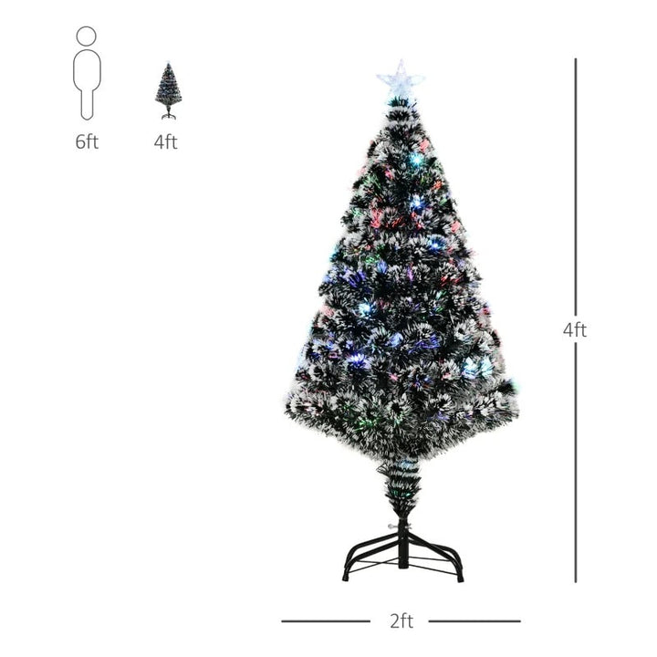 4ft Snow Flocked Pre-Lit LED & Fibre Optic Artificial Christmas Holiday Tree w Base Xmas, Green