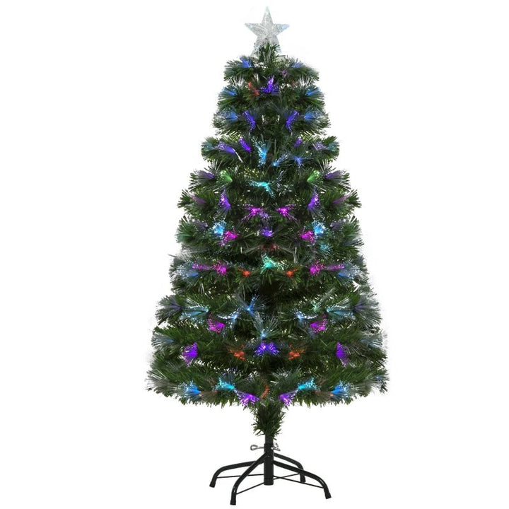 4ft Pre-Lit Multi Colour LED & Fibre Optic Artificial Christmas Holiday Tree w Base Xmas, Green