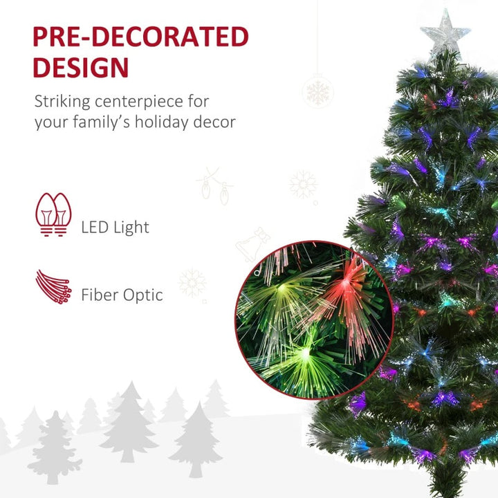 4ft Pre-Lit Multi Colour LED & Fibre Optic Artificial Christmas Holiday Tree w Base Xmas, Green