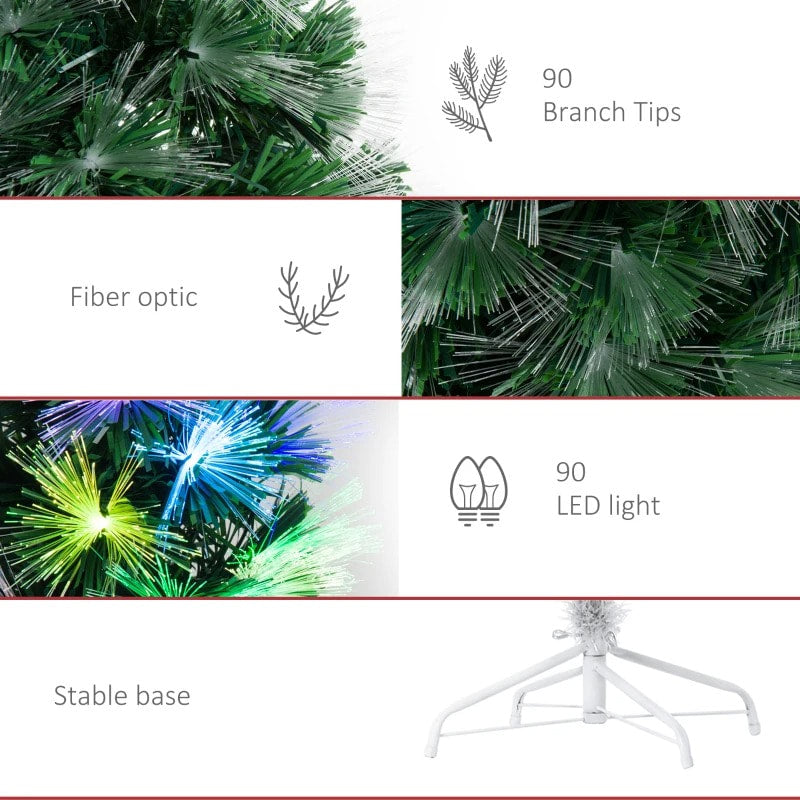 4ft Pre-Lit Multi Colour LED & Fibre Optic Artificial Christmas Holiday Tree w Base Xmas, Green