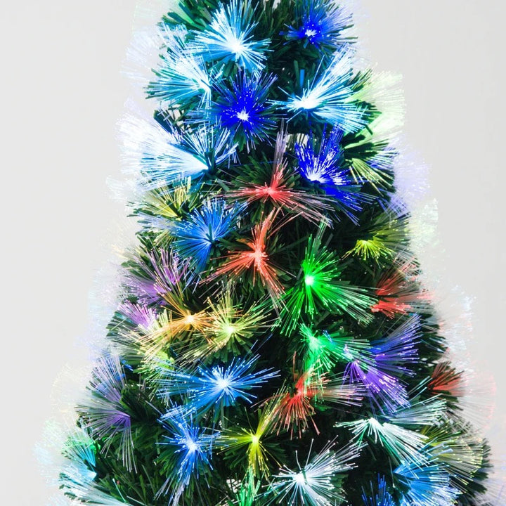 4ft Pre-Lit Multi Colour LED & Fibre Optic Artificial Christmas Holiday Tree w Base Xmas, Green