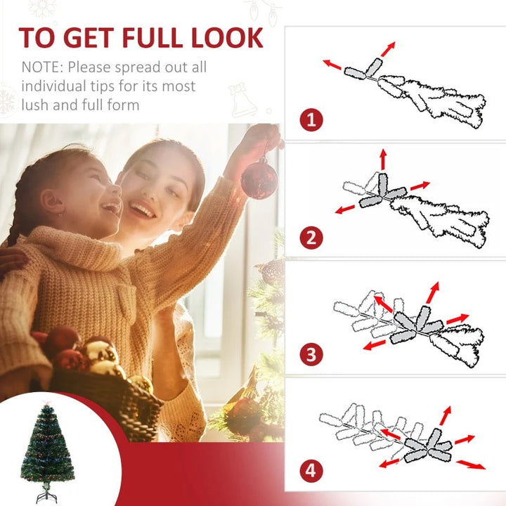 4ft Pre-Lit LED, Fibre Optic Artificial Christmas Holiday Tree w Base Xmas, Multi-Colour, Green