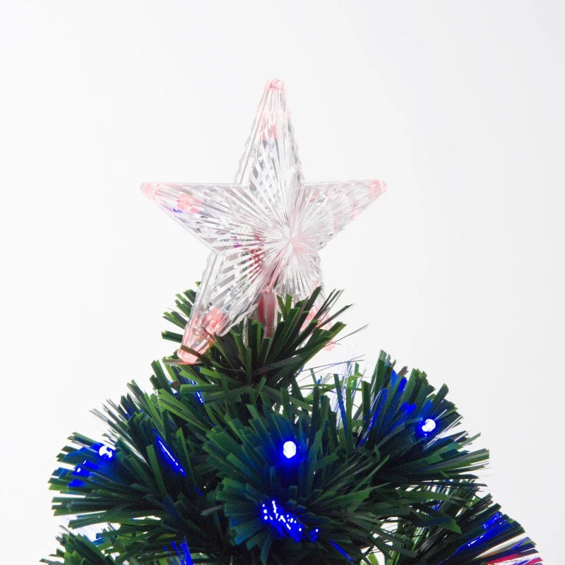 4ft Pre-Lit LED, Fibre Optic Artificial Christmas Holiday Tree w Base Xmas, Multi-Colour, Green