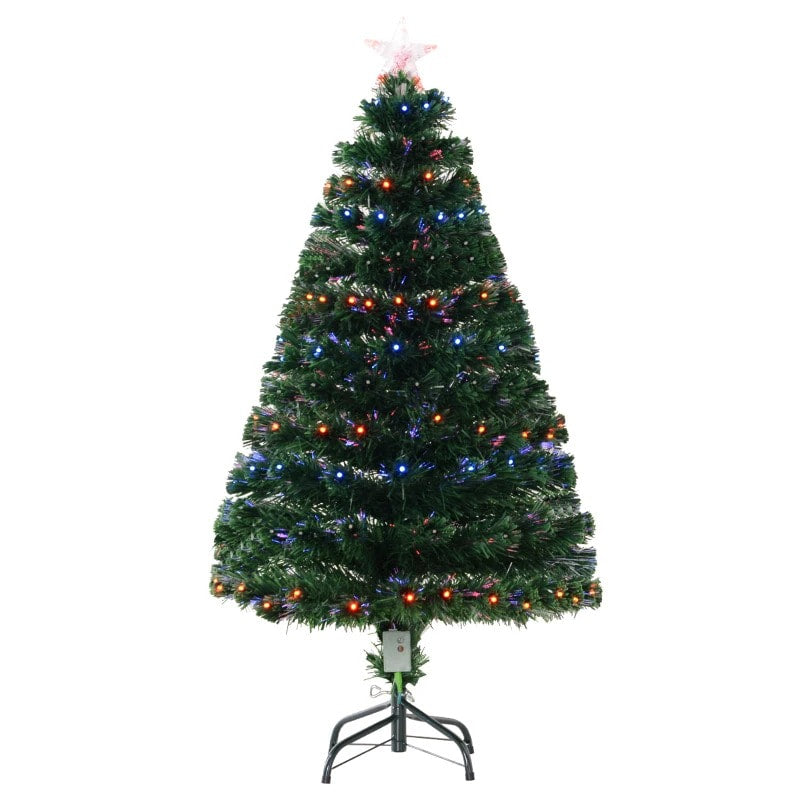 4ft Pre-Lit LED, Fibre Optic Artificial Christmas Holiday Tree w Base Xmas, Multi-Colour, Green