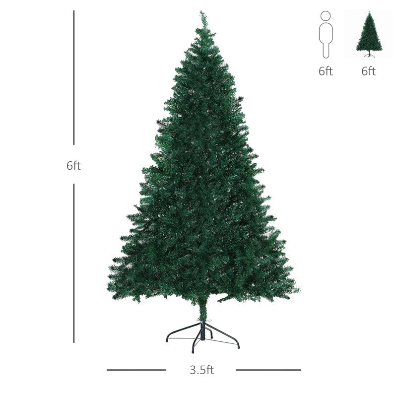 6ft 1000-Tip Realistic Artificial Spruce Christmas Holiday Tree w Metal Base Xmas Decor - Green