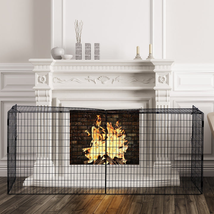 Extendable Fireplace Fire Screen Guard Fence Child Pet Safe Foldable for Living Room - Black