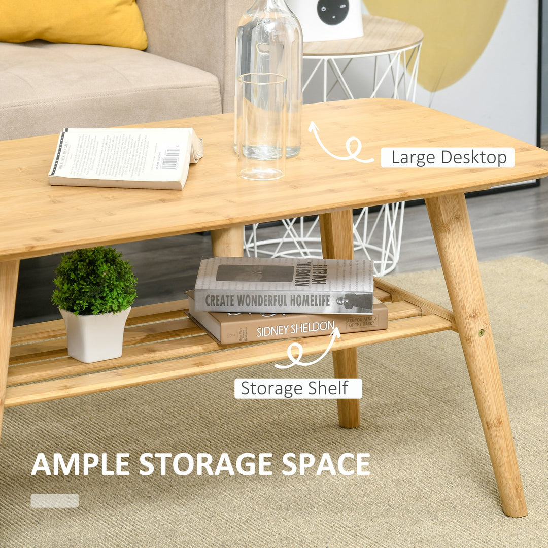 Minimalist Natural Bamboo 2-Tier Coffee Table Living Room Accent Furniture w/ Shelf - Woodgrain