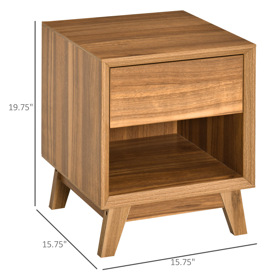 Modern Bedside Table Nightstand Bedroom End Table Side Table w/ Drawer Shelf - Walnut Brown