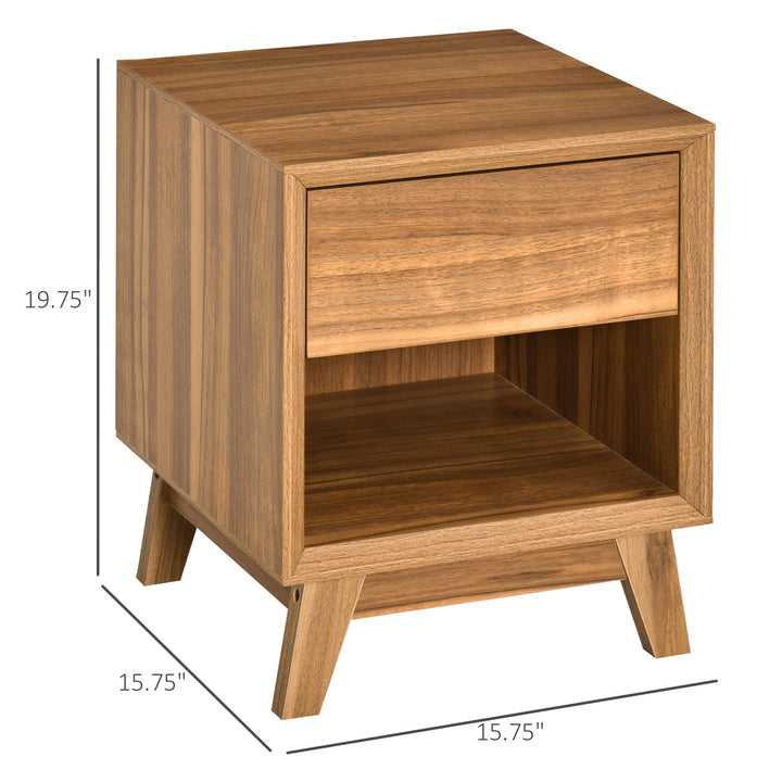 Modern Bedside Table Nightstand Bedroom End Table Side Table w/ Drawer Shelf - Walnut Brown