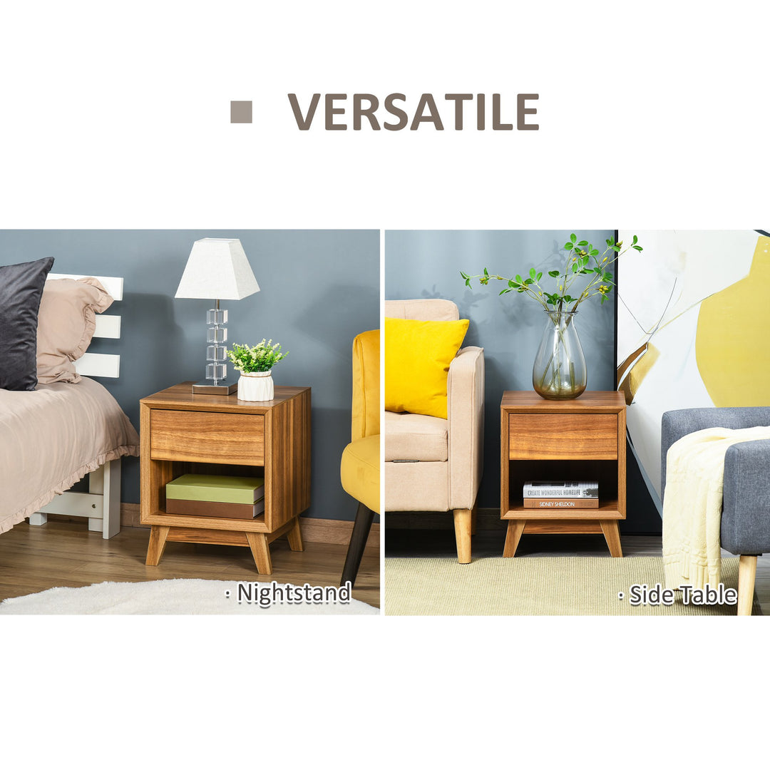 Modern Bedside Table Nightstand Bedroom End Table Side Table w/ Drawer Shelf - Walnut Brown