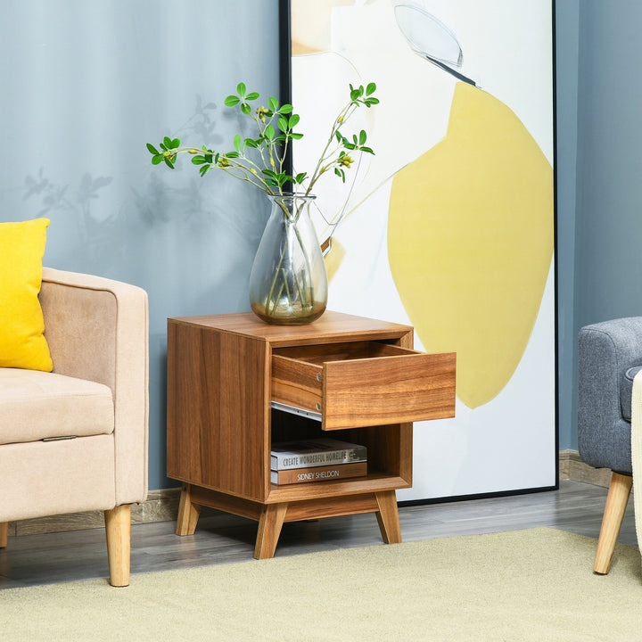 Modern Bedside Table Nightstand Bedroom End Table Side Table w/ Drawer Shelf - Walnut Brown