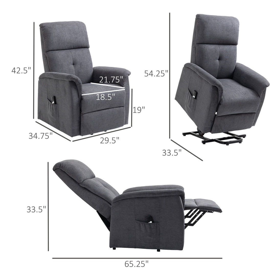 Electric Lift Chair Power Recliner Lounger Sofa w/ Remote Control for Living Room - Grey Fabric