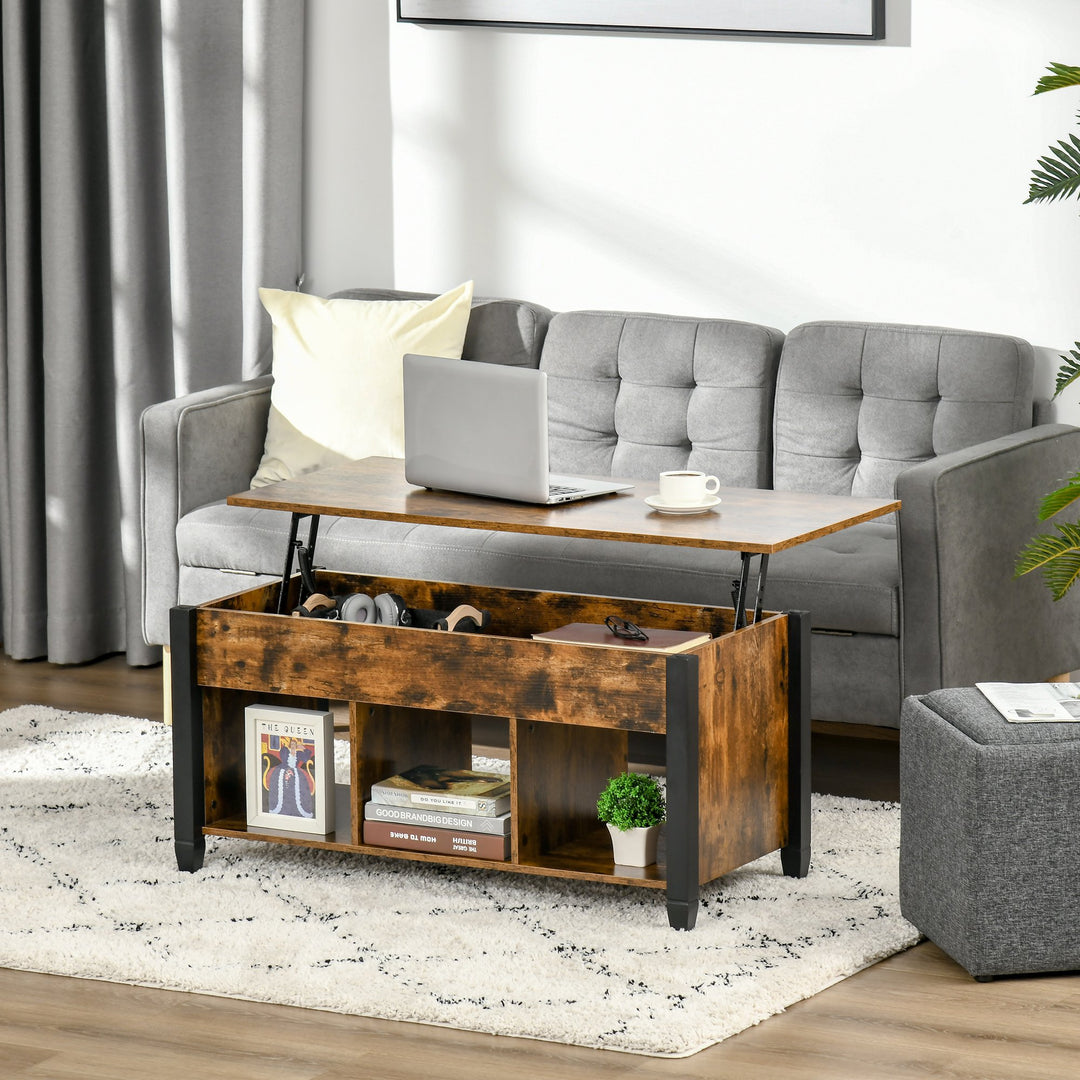 Lift Top Coffee Table w/ 3 Shelves & Hidden Storage Compartment, Living Room - Rustic Brown