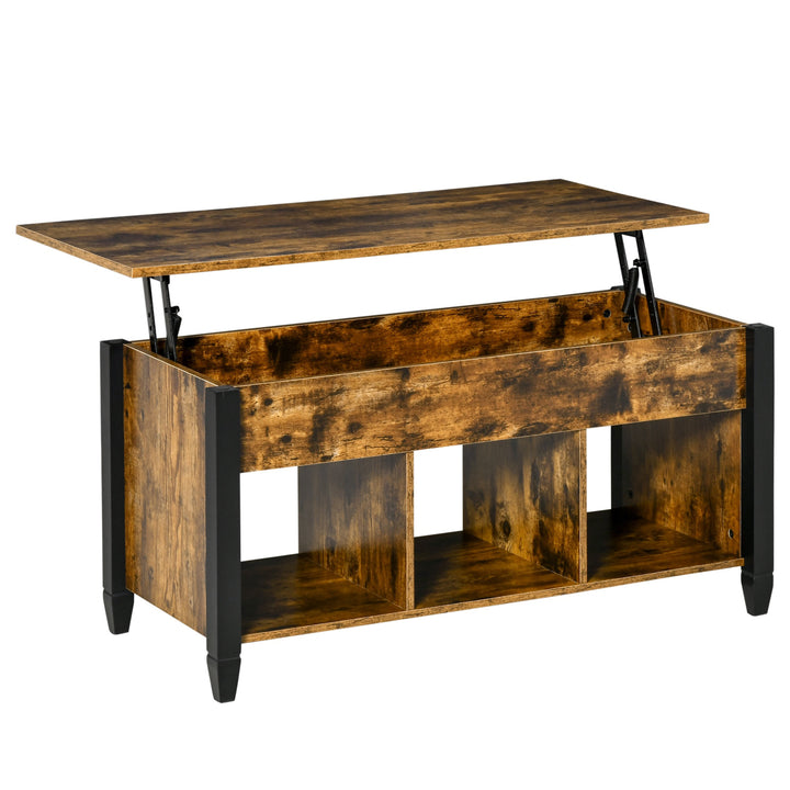 Lift Top Coffee Table w/ 3 Shelves & Hidden Storage Compartment, Living Room - Rustic Brown