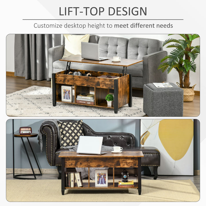 Lift Top Coffee Table w/ 3 Shelves & Hidden Storage Compartment, Living Room - Rustic Brown