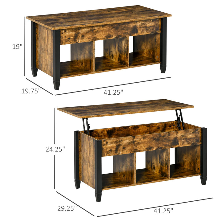 Lift Top Coffee Table w/ 3 Shelves & Hidden Storage Compartment, Living Room - Rustic Brown